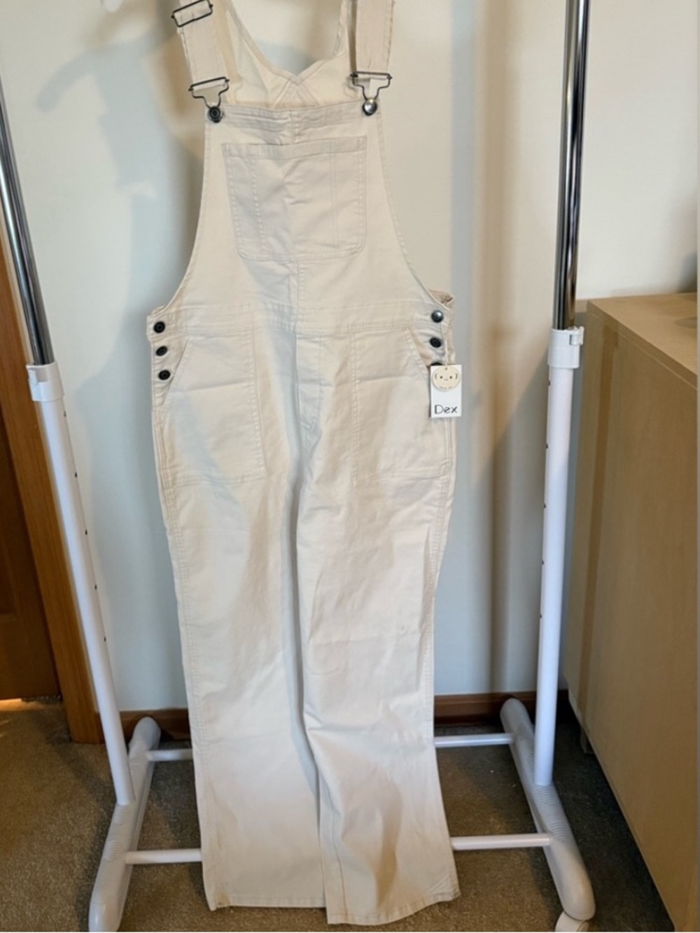 NWT Women’s Decx Cream Cotton Wide-Leg Overalls straight leg Sz 25 & 26